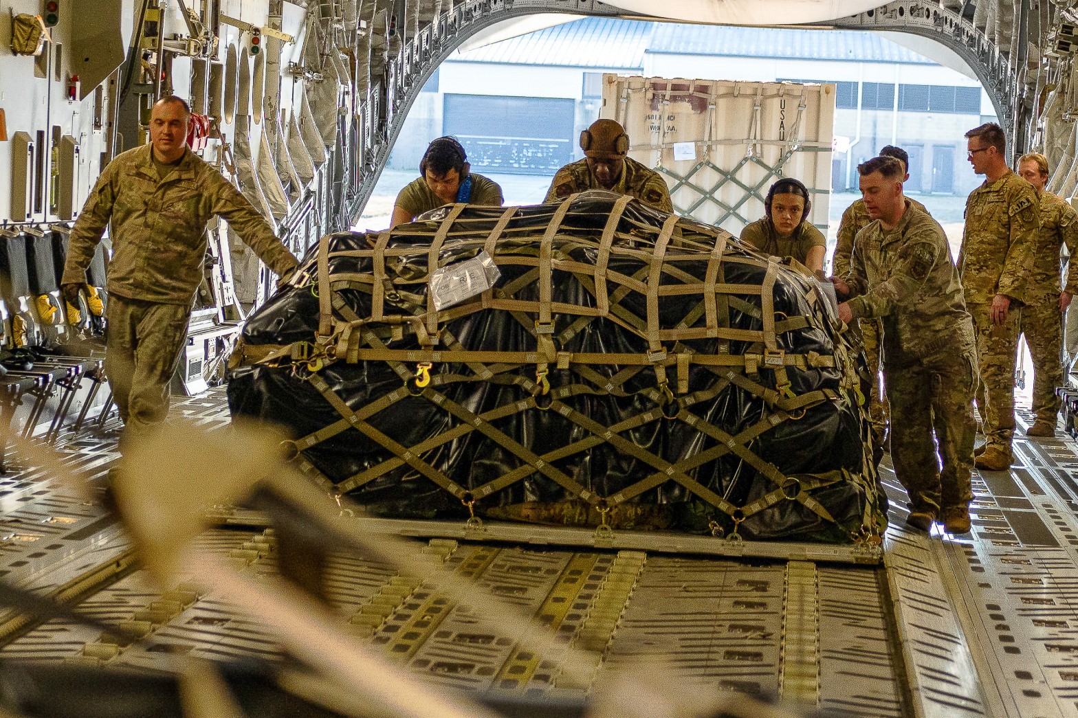 Source: https://www.defense.gov/News/News-Stories/Article/Article/2955960/us-provided-more-than-1-billion-in-security-assistance-to-ukraine-in-past-year/Air Force airmen load cargo on a C-17 bound for Poland at Pope Army Airfield, N.C., Feb. 10, 2022.
