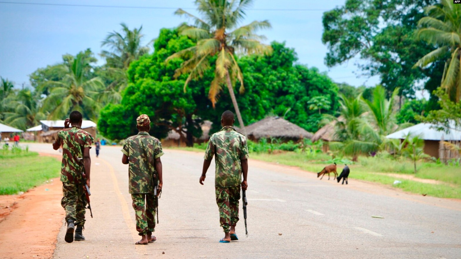 In this file photo taken on March 7, 2018, Soldiers from the Mozambican army patrol the streets after security in the area was increased, following a two-day attack from suspected Islamists in October last year./Source: https://www.voanews.com/a/extremism-watch_3-years-insurgency-mozambiques-cabo-delgado-remains-vulnerable/6196872.html