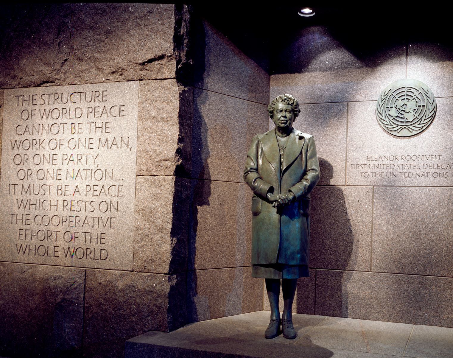 Statue of First Lady Eleanor Roosevelt at the Franklin Delano Roosevelt Memorial, Washington, D.C/Source: https://www.loc.gov/resource/highsm.15446/?r=-0.051,-0.095,1.111,0.977,0